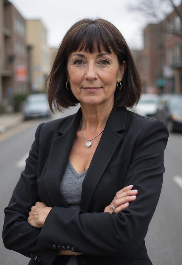 22 Fine Hair Hairstyles That Are Perfect for Women Over 50 (Don’t Miss #5!) - 21. A Blunt Cut with Bangs