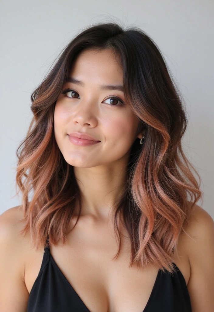 23 Jaw-Dropping Dark Brown Hair with Highlights Ideas for a Fabulous New You! - 12. Soft Peach Highlights