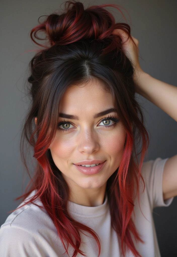 23 Jaw-Dropping Dark Brown Hair with Highlights Ideas for a Fabulous New You! - 4. Bold Red Streaks