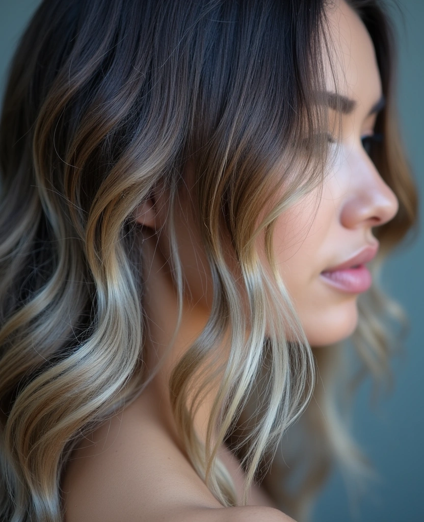 20 Eye-Catching Brown Hair with Blue Highlights Ideas to Rock in 2025! - 1. Subtle Waves with Blue Peek-a-boo Highlights