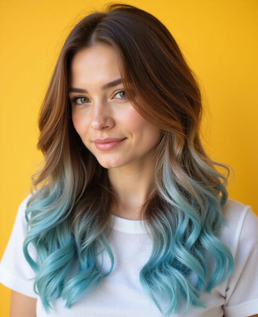 20 Eye-Catching Brown Hair with Blue Highlights Ideas to Rock in 2025! - 10. Warm Brown with Sky Blue Balayage