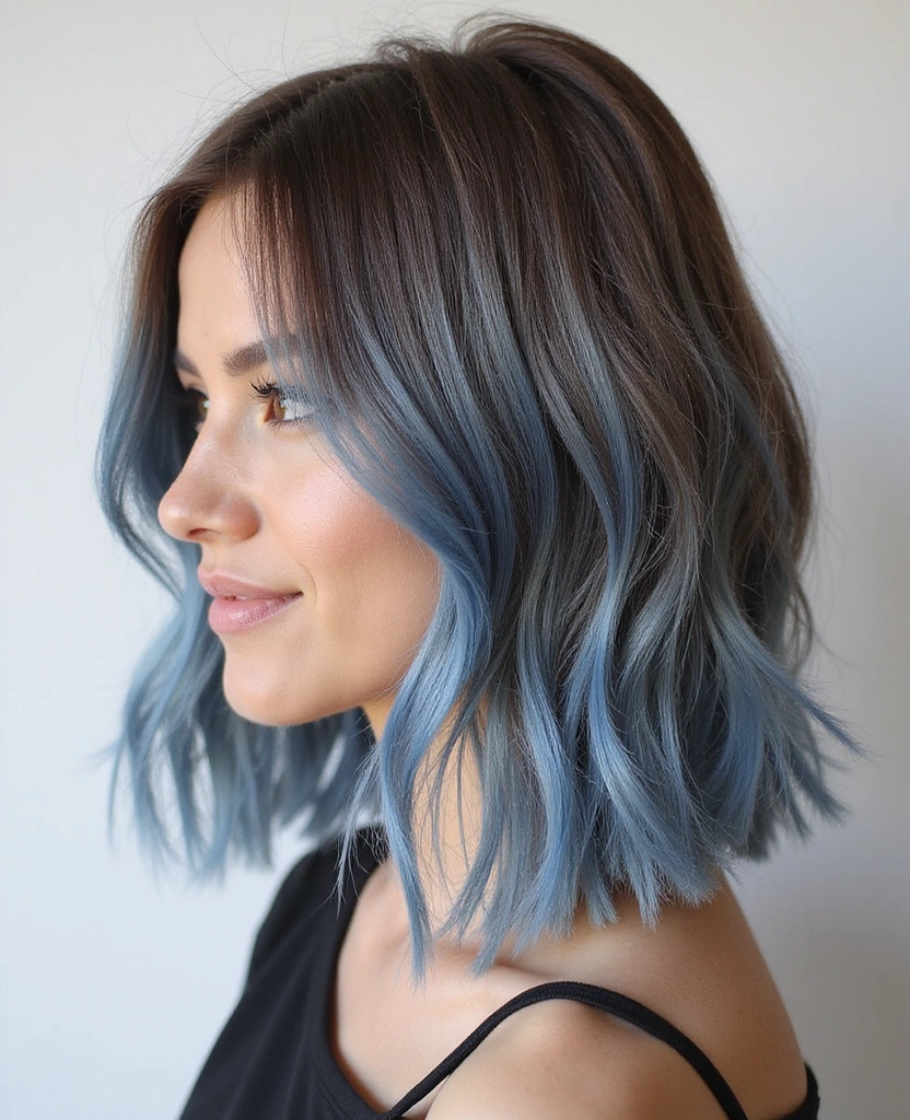 20 Eye-Catching Brown Hair with Blue Highlights Ideas to Rock in 2025! - 13. Medium Ash Brown with Frosty Blue Highlights