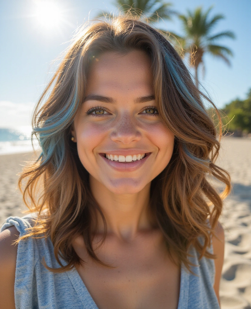 20 Eye-Catching Brown Hair with Blue Highlights Ideas to Rock in 2025! - 14. Caramel Brown with Light Blue Highlights