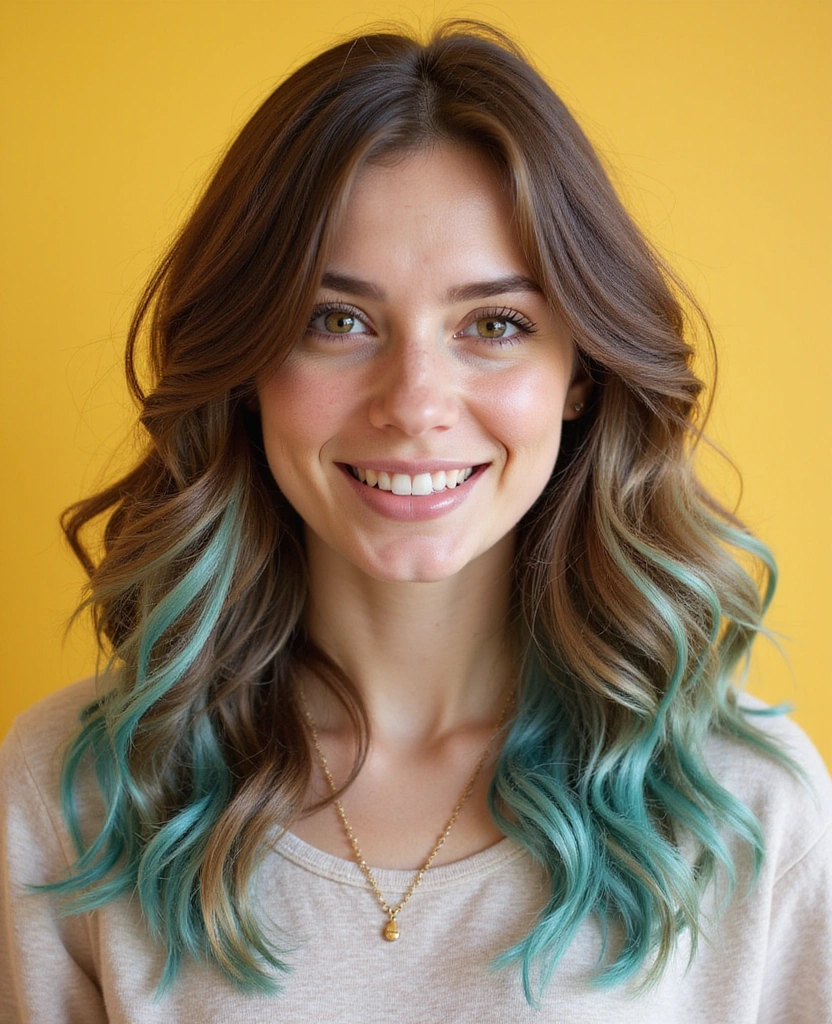 20 Eye-Catching Brown Hair with Blue Highlights Ideas to Rock in 2025! - 16. Brown Hair with Frosty Turquoise Highlights