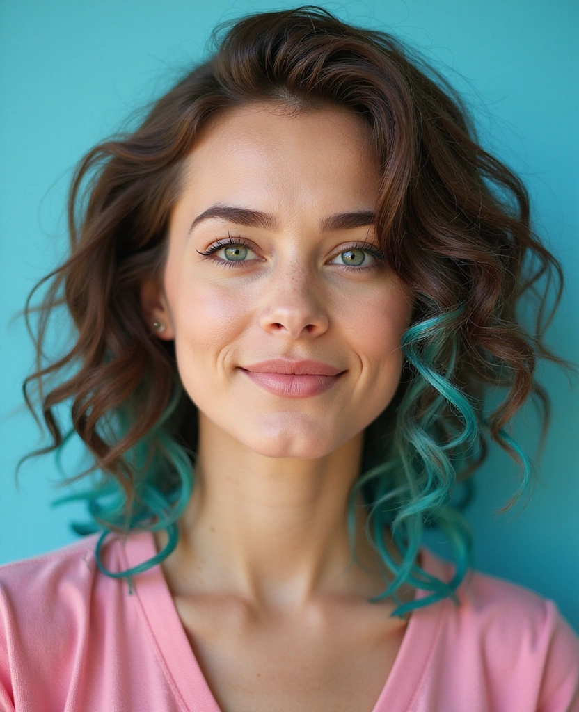 20 Eye-Catching Brown Hair with Blue Highlights Ideas to Rock in 2025! - 19. Chestnut Brown with Bright Turquoise Highlights