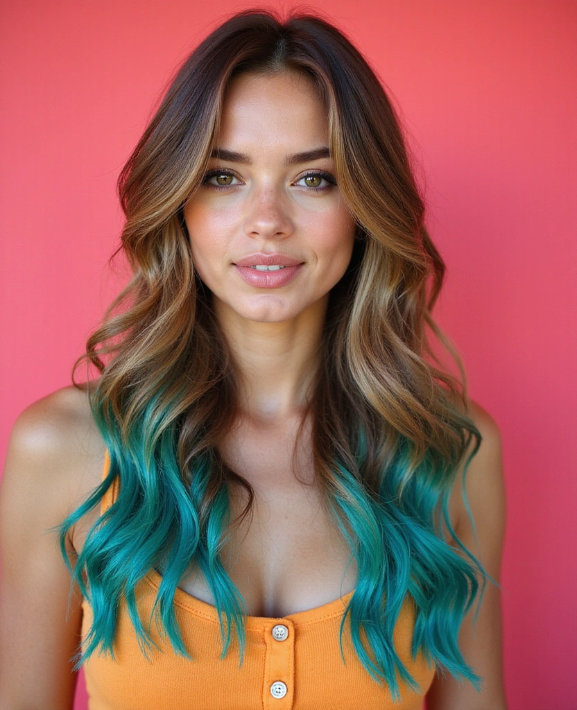 20 Eye-Catching Brown Hair with Blue Highlights Ideas to Rock in 2025! - 20. Golden Brown with Electric Teal Highlights
