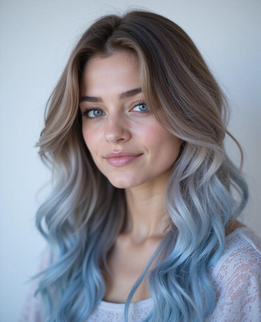 20 Eye-Catching Brown Hair with Blue Highlights Ideas to Rock in 2025! - 7. Soft Brown with Icy Blue Tips