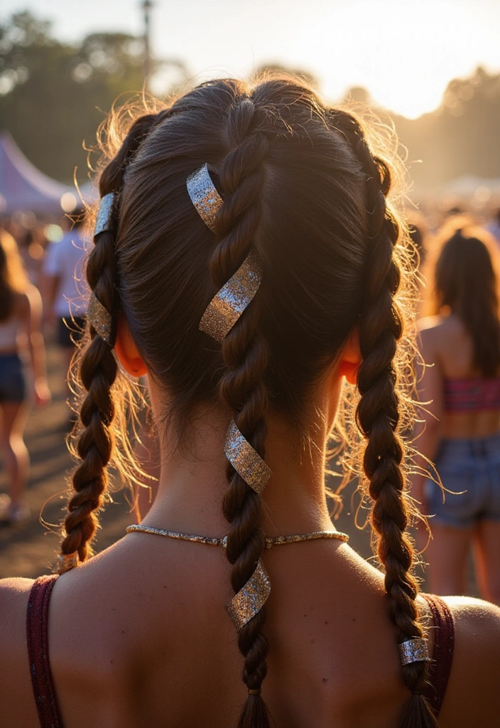 31 Festival Rave Party Hair Braids You Must Try in 2025 (Get Ready to Turn Heads!) - 21. Hair Braids with Glitter Tape