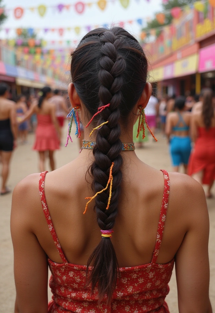 31 Festival Rave Party Hair Braids You Must Try in 2025 (Get Ready to Turn Heads!) - 24. Braided Ponytail with Colorful Strings