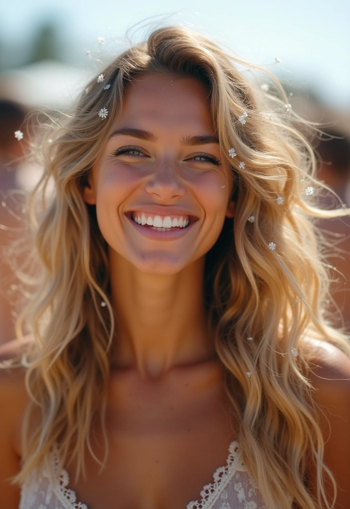 33 Celebration-Worthy 4th of July Hairstyles for Women in 2025! - 7. Boho Waves with Floral Accents