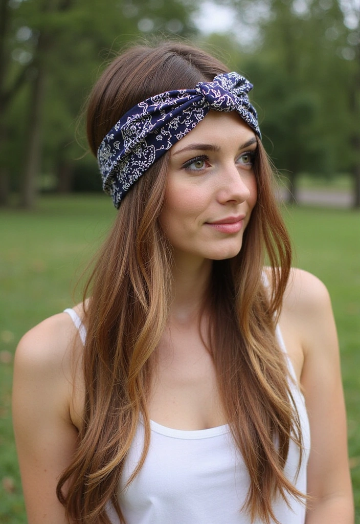 33 Easy-to-Do Bandanna Hairstyles for Women on the Go! - 10. Half-Up Bandanna Style