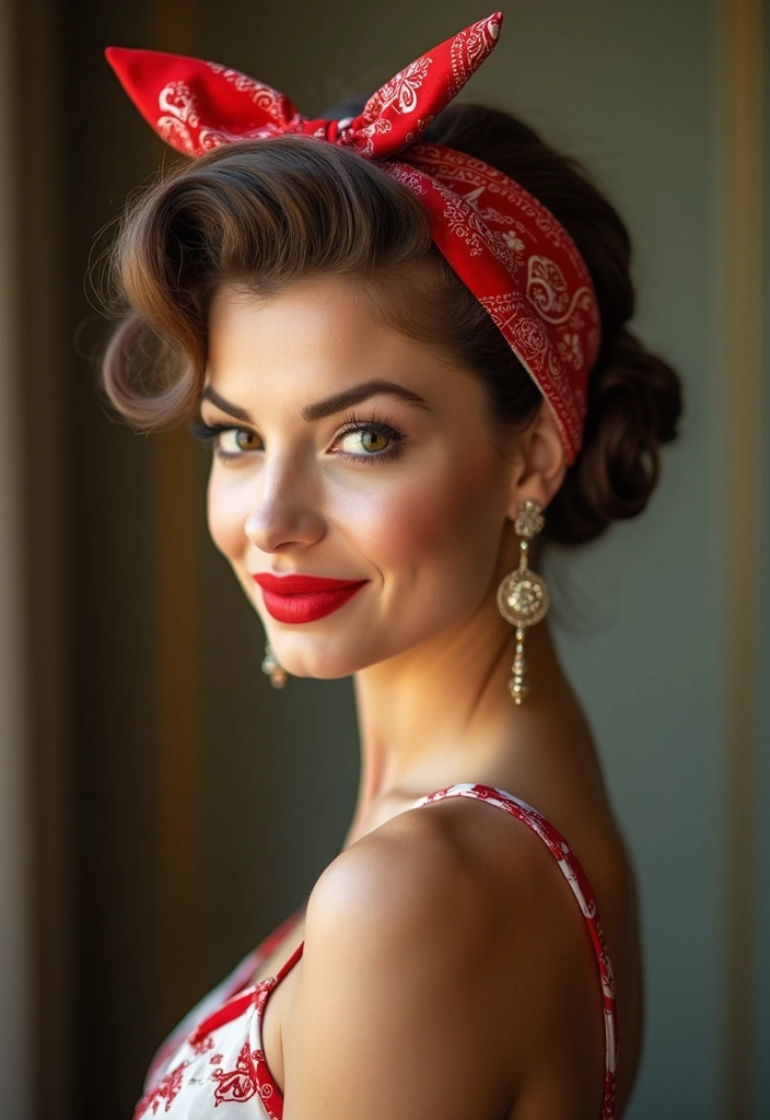 33 Easy-to-Do Bandanna Hairstyles for Women on the Go! - 11. Vintage Bandanna Bouffant