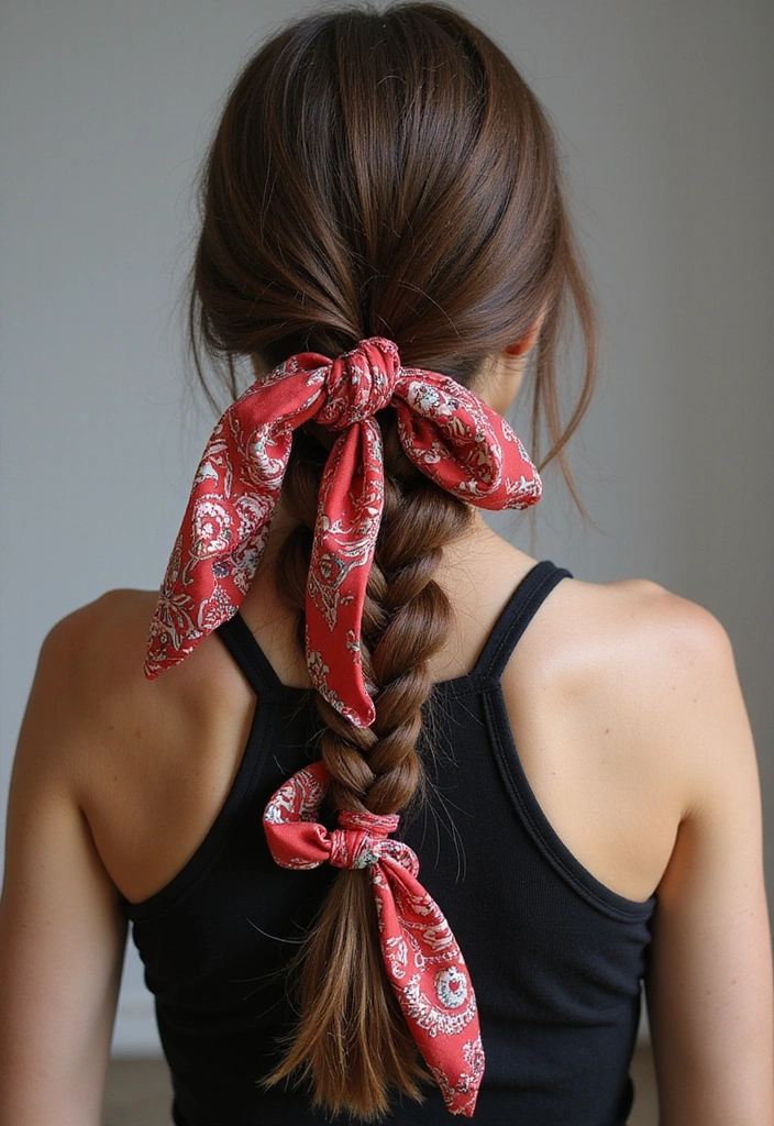 33 Easy-to-Do Bandanna Hairstyles for Women on the Go! - 12. Fishtail Braid with Bandanna