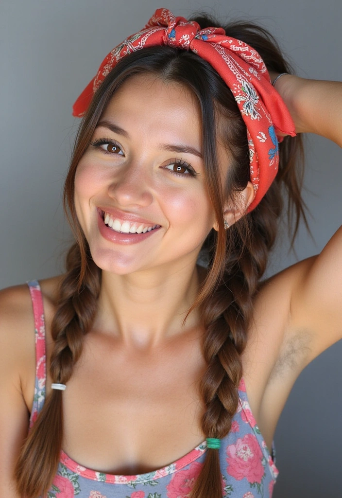 33 Easy-to-Do Bandanna Hairstyles for Women on the Go! - 22. Playful Bandanna Headband Braid