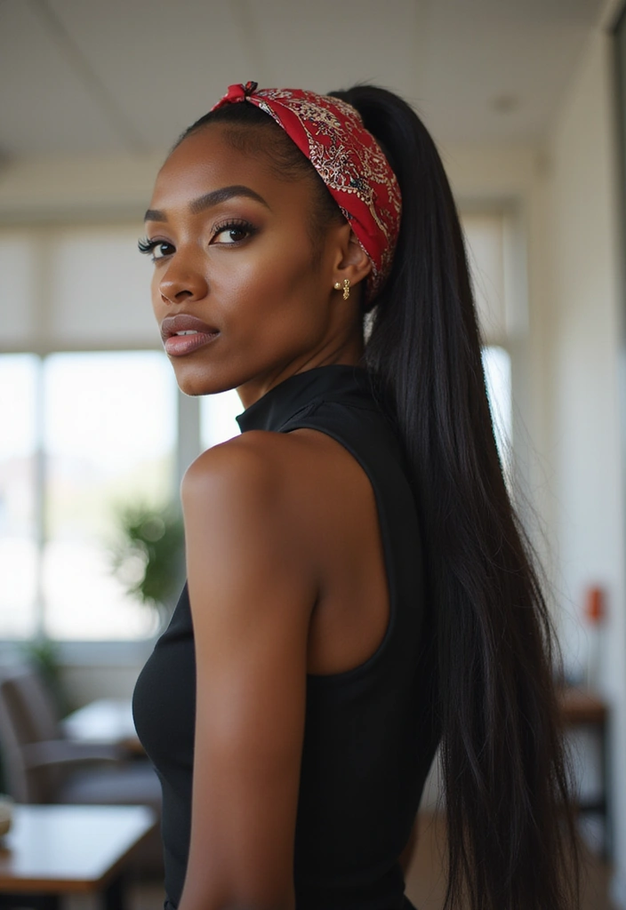 33 Easy-to-Do Bandanna Hairstyles for Women on the Go! - 26. Sleek and Styled with Bandanna