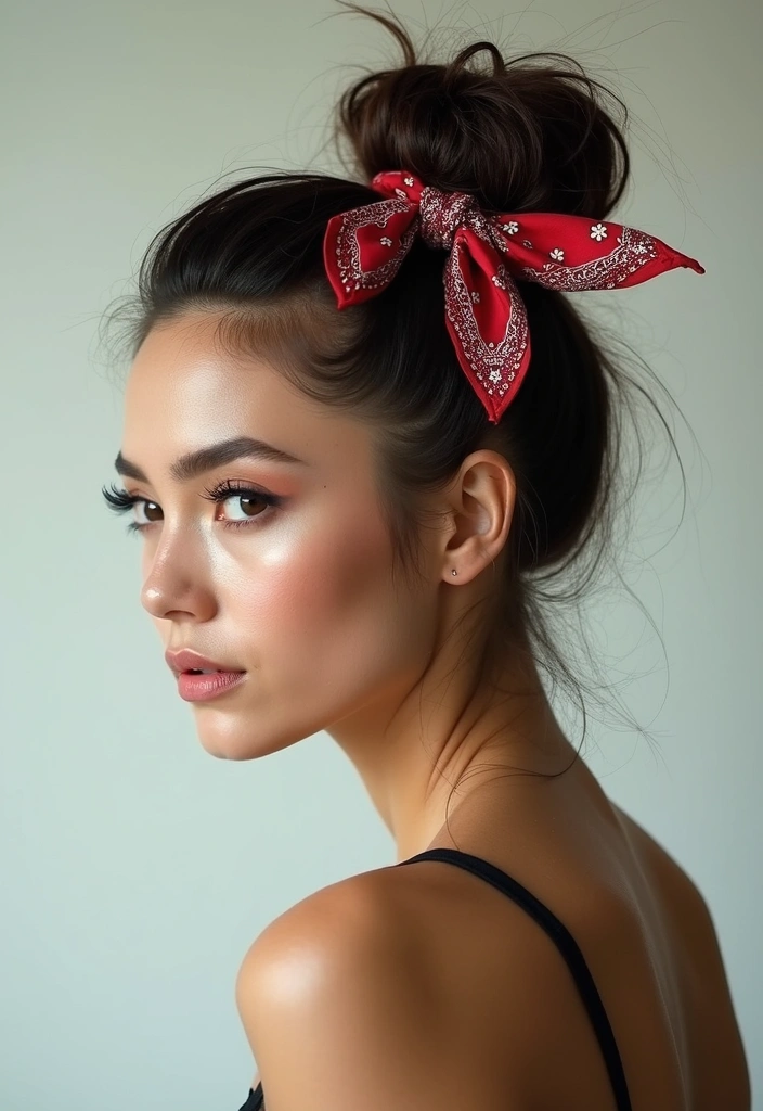 33 Easy-to-Do Bandanna Hairstyles for Women on the Go! - 29. Edgy Bandanna Messy Updo