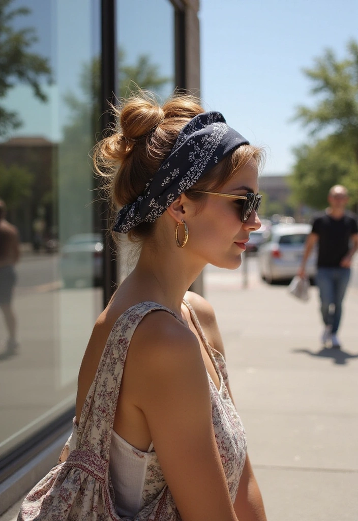 33 Easy-to-Do Bandanna Hairstyles for Women on the Go! - 5. Messy Bun with Bandanna