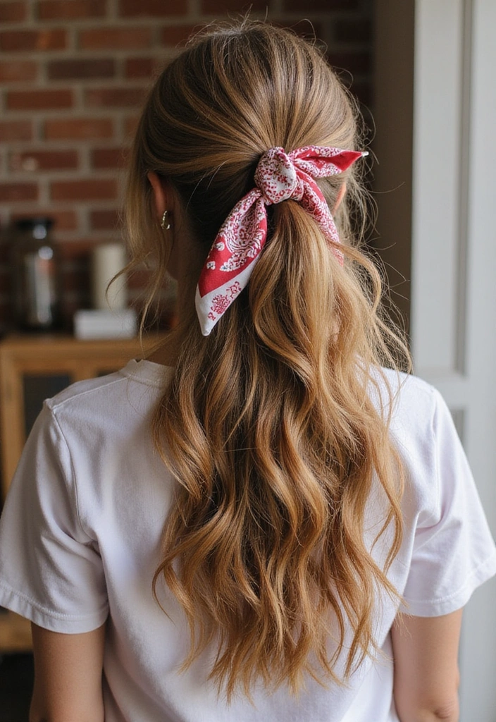 33 Easy-to-Do Bandanna Hairstyles for Women on the Go! - 8. Knotted Side Ponytail