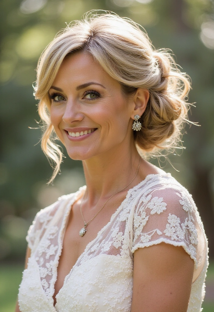 33 Timeless Mother of the Bride Hairstyles Over 50 That Radiate Elegance! - 16. Twirled Side Bun