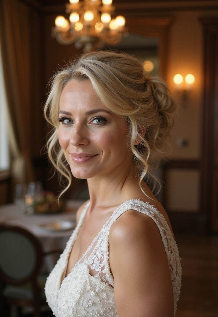 33 Timeless Mother of the Bride Hairstyles Over 50 That Radiate Elegance! - 21. Softly Curled Updo