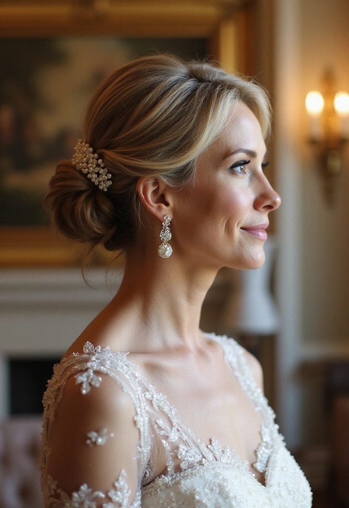 33 Timeless Mother of the Bride Hairstyles Over 50 That Radiate Elegance! - 5. Elegant Updo with Pearl Accents