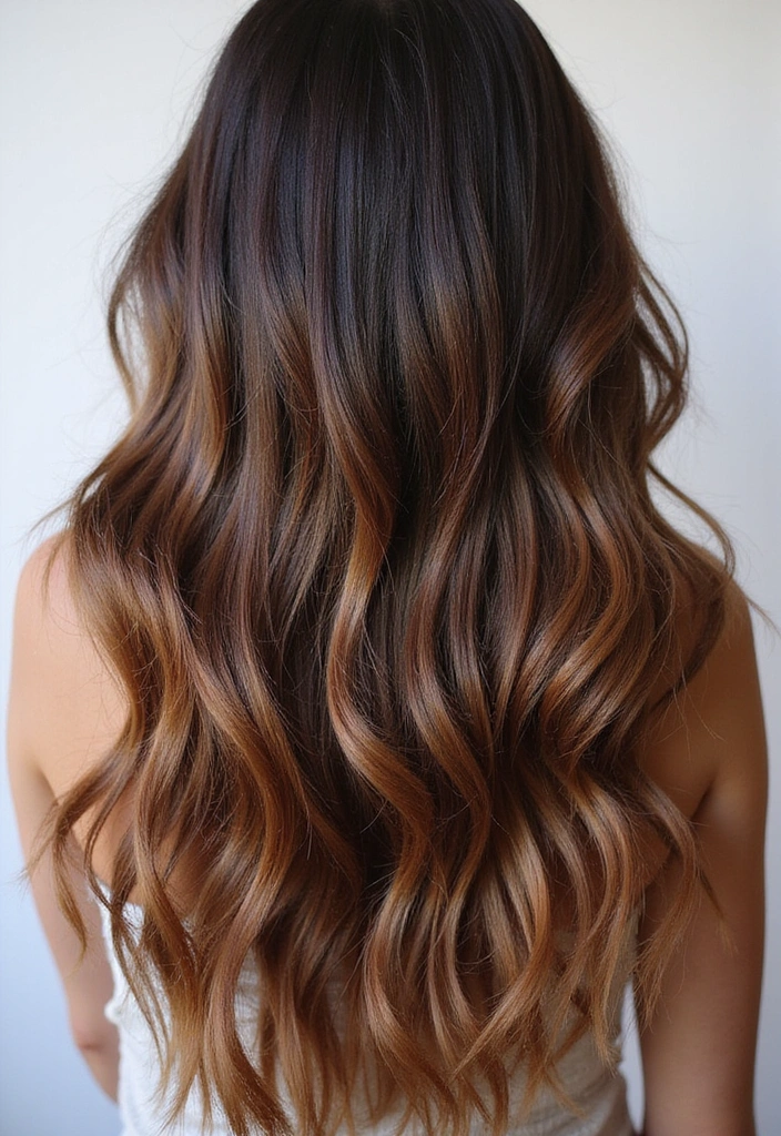 33 Trendy Balayage Styles for Dark Brown Hair Perfect for Any Season! - 1. Caramel Waves