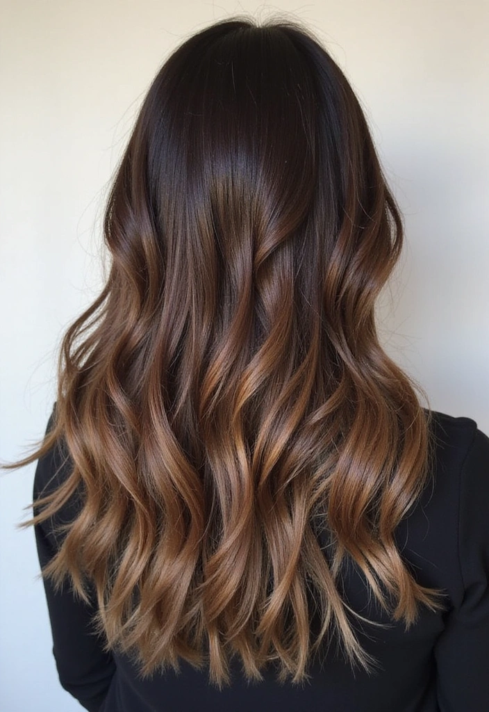 33 Trendy Balayage Styles for Dark Brown Hair Perfect for Any Season! - 11. Warm Caramel and Ash Blend