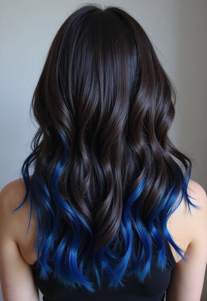 33 Trendy Balayage Styles for Dark Brown Hair Perfect for Any Season! - 12. Bold Black and Blue Balayage
