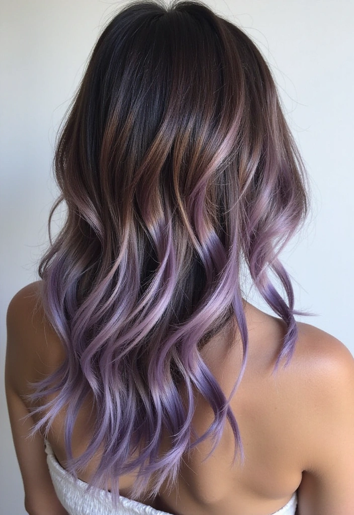 33 Trendy Balayage Styles for Dark Brown Hair Perfect for Any Season! - 13. Light Lavender Balayage