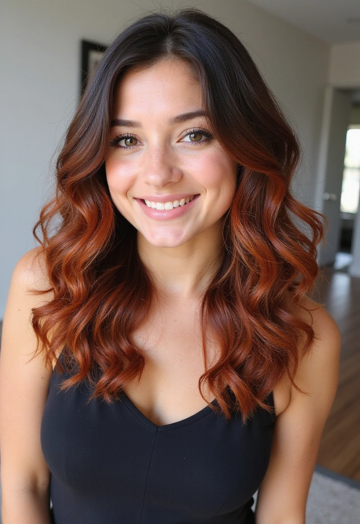 33 Trendy Balayage Styles for Dark Brown Hair Perfect for Any Season! - 14. Ginger Spice Balayage