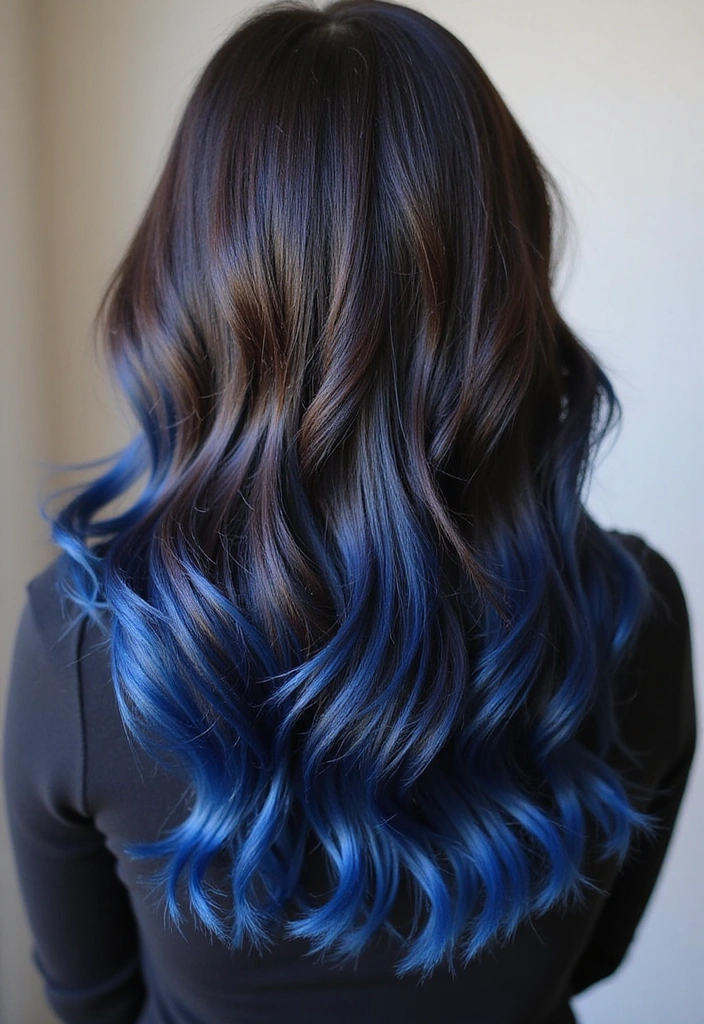 33 Trendy Balayage Styles for Dark Brown Hair Perfect for Any Season! - 15. Midnight Blue Balayage
