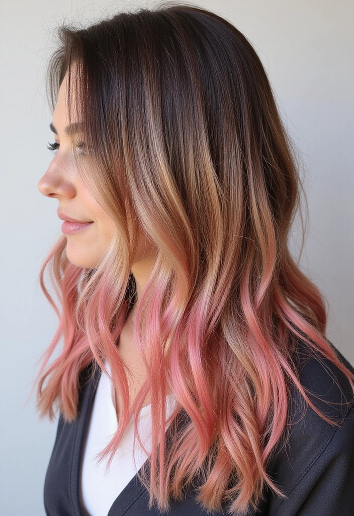 33 Trendy Balayage Styles for Dark Brown Hair Perfect for Any Season! - 18. Blonde and Pink Ombre Balayage