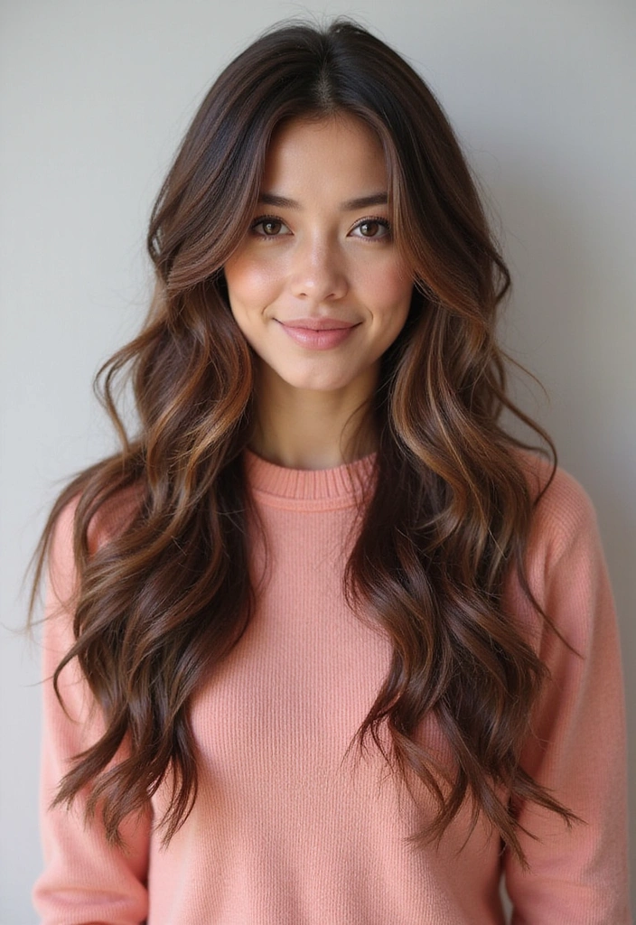 33 Trendy Balayage Styles for Dark Brown Hair Perfect for Any Season! - 22. Soft Coral Balayage