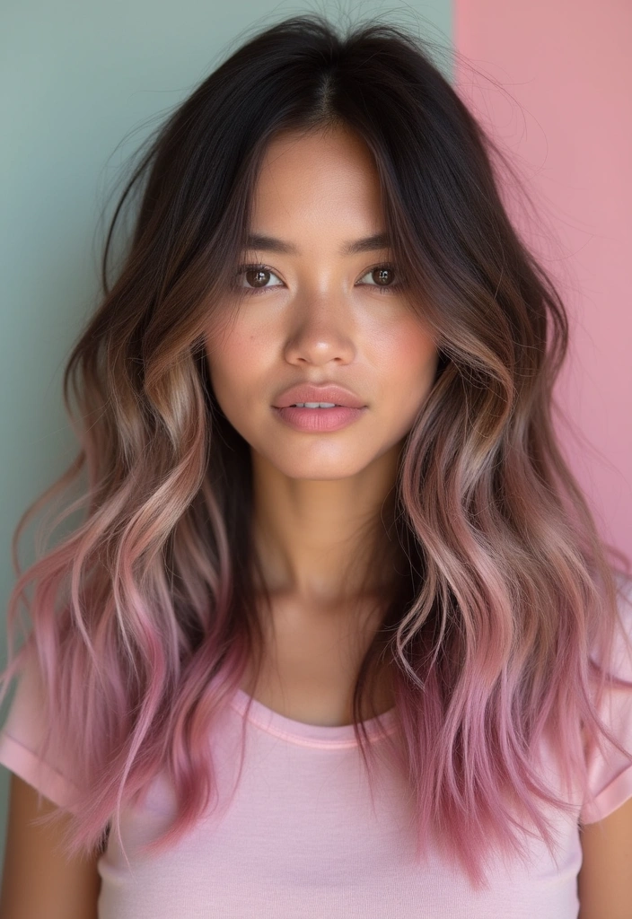 33 Trendy Balayage Styles for Dark Brown Hair Perfect for Any Season! - 25. Pastel Ombre Balayage
