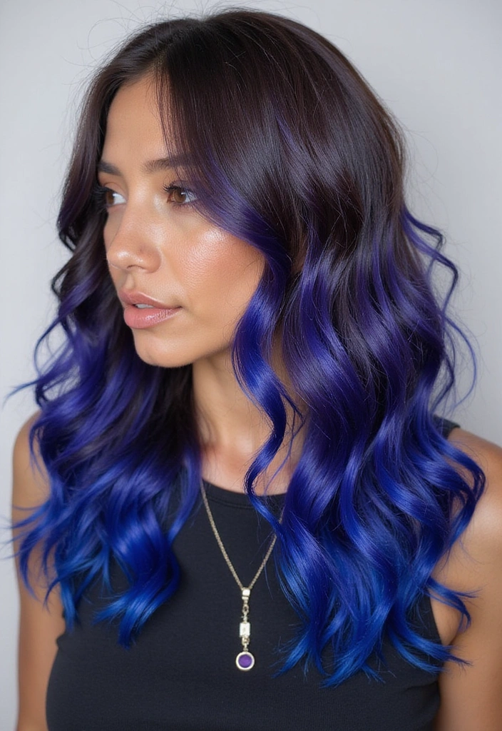 33 Trendy Balayage Styles for Dark Brown Hair Perfect for Any Season! - 27. Blueberry Balayage
