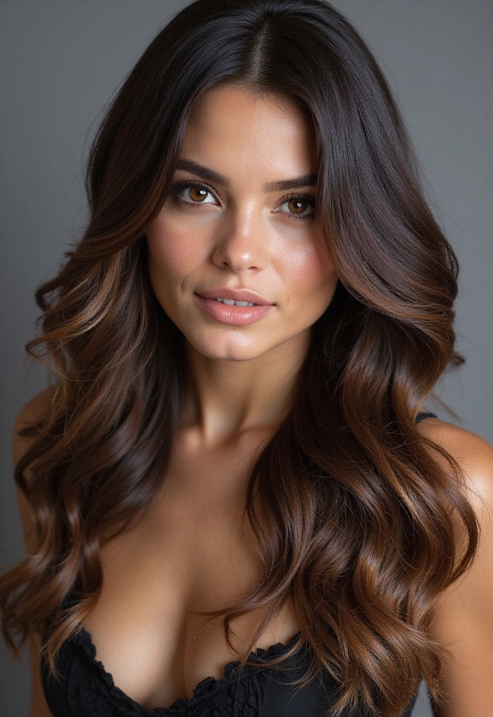 33 Trendy Balayage Styles for Dark Brown Hair Perfect for Any Season! - 33. Glimmering Gold Balayage