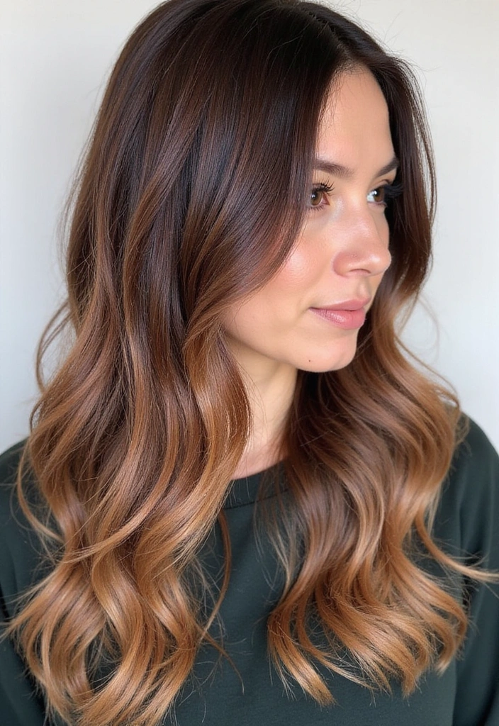 33 Trendy Balayage Styles for Dark Brown Hair Perfect for Any Season! - 6. Strawberry Blonde Balayage
