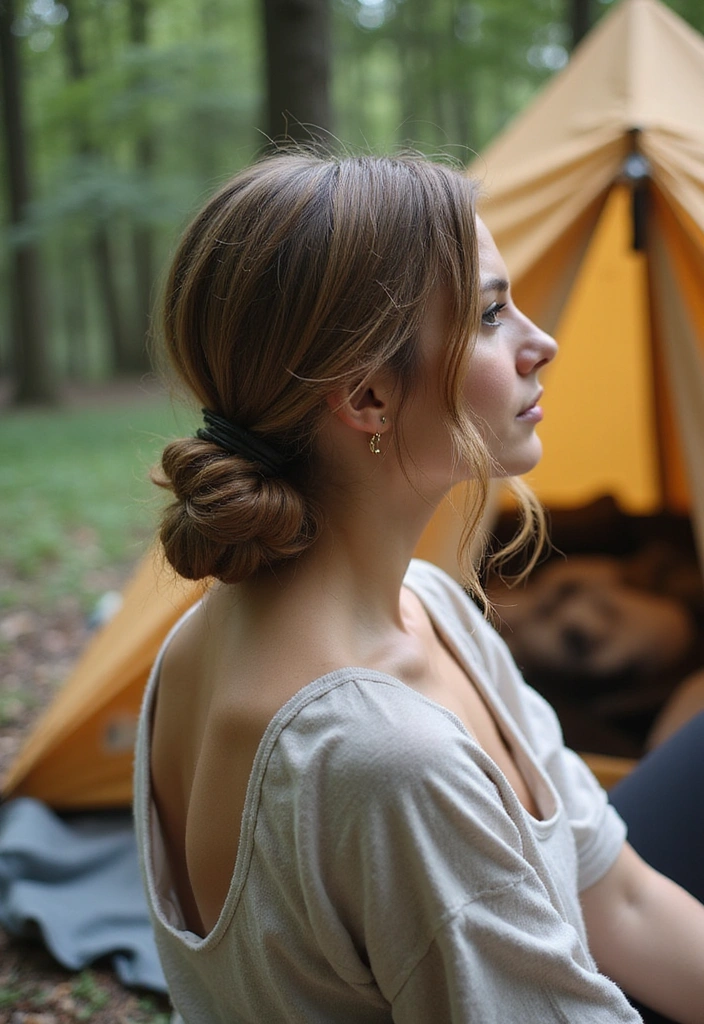 34 Easy Hairstyles for Camping That Every Woman Needs to Know! - 26. The Low Twisted Bun