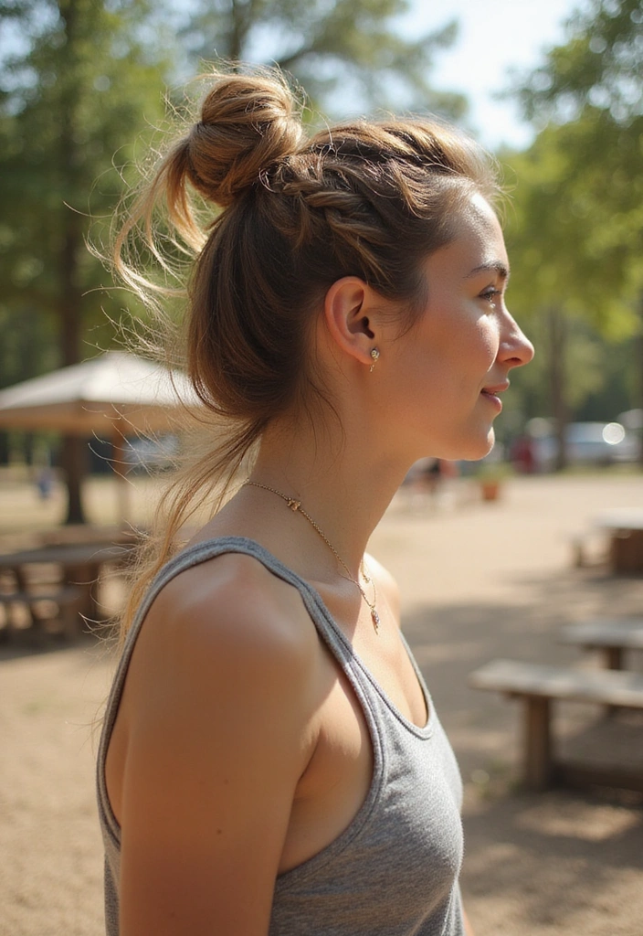 34 Easy Hairstyles for Camping That Every Woman Needs to Know! - 27. Quick Braid and Bun Combo