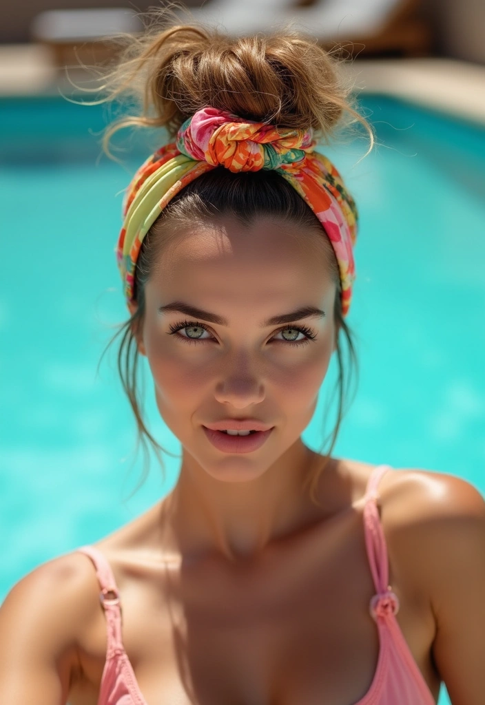 37 Effortless Pool Hair Ideas for Women (Stay Stylish and Protected!) - 2. Messy Bun with Hair Wrap
