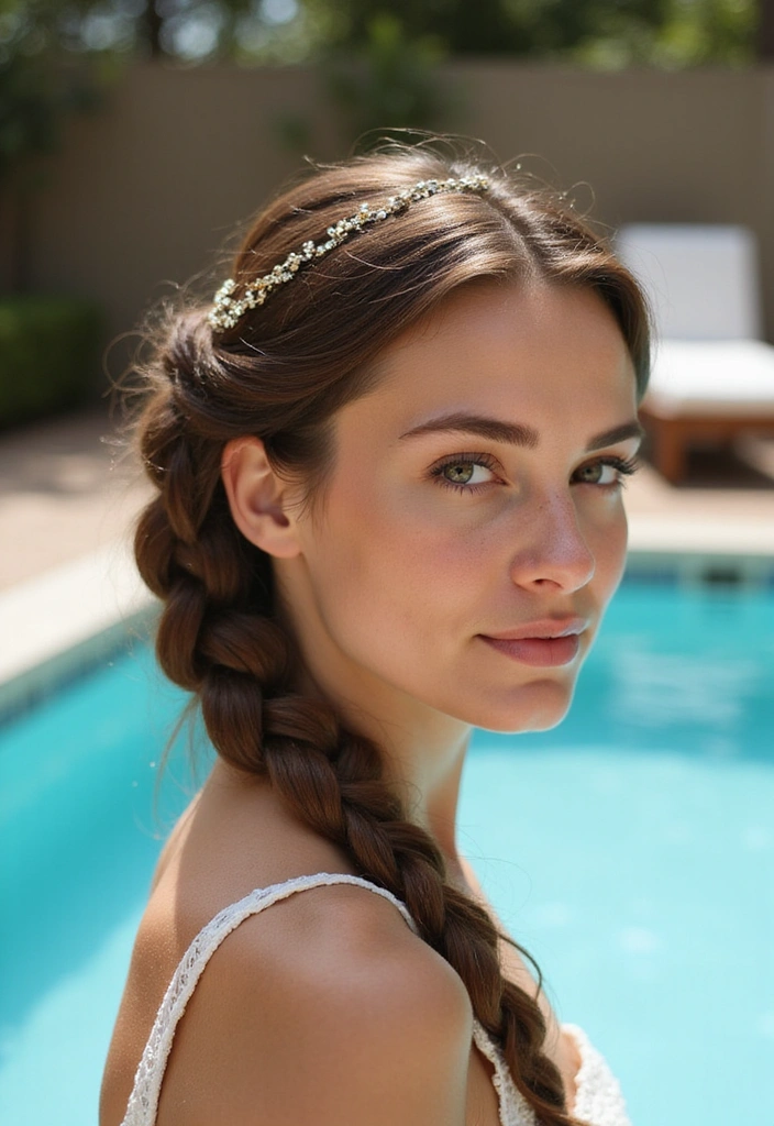 37 Effortless Pool Hair Ideas for Women (Stay Stylish and Protected!) - 25. Elegant Braided Halo