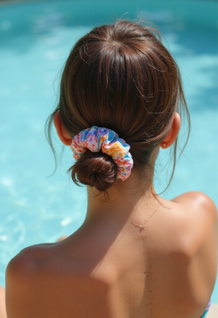 37 Effortless Pool Hair Ideas for Women (Stay Stylish and Protected!) - 27. Low Bun with Scrunchie