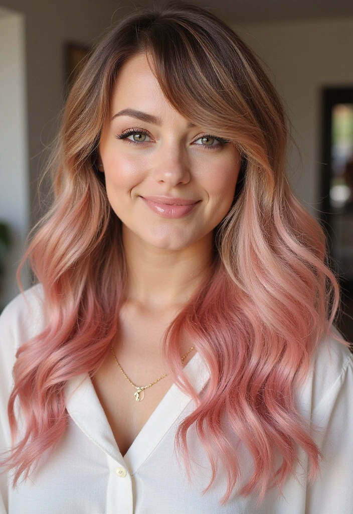 38 Eye-Catching Pink Highlights for Brown Hair in 2025 (Dare to Be Bold!) - 11. Strawberry Shortcake Highlights