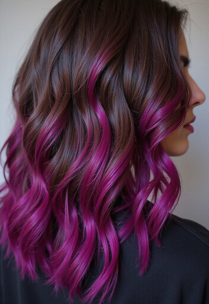 38 Eye-Catching Pink Highlights for Brown Hair in 2025 (Dare to Be Bold!) - 14. Magenta Highlights with Dark Brown Roots