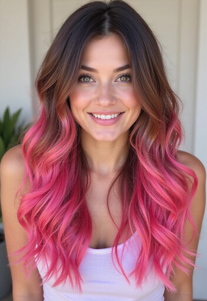38 Eye-Catching Pink Highlights for Brown Hair in 2025 (Dare to Be Bold!) - 15. Bubblegum Pink Streaks