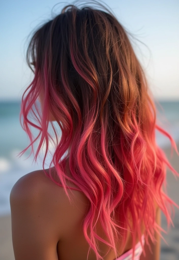 38 Eye-Catching Pink Highlights for Brown Hair in 2025 (Dare to Be Bold!) - 19. Bright Watermelon Highlights