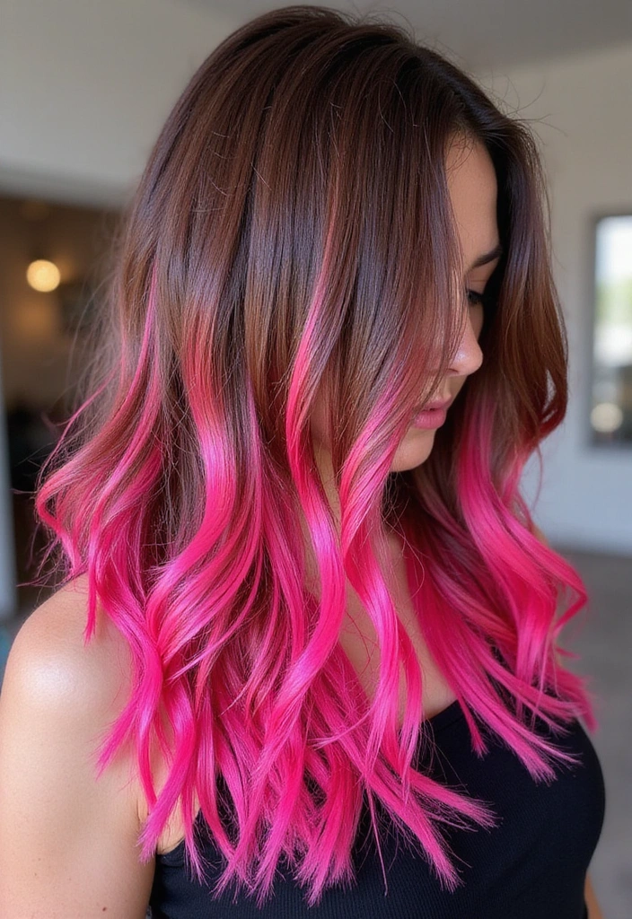 38 Eye-Catching Pink Highlights for Brown Hair in 2025 (Dare to Be Bold!) - 2. Neon Pink Streaks