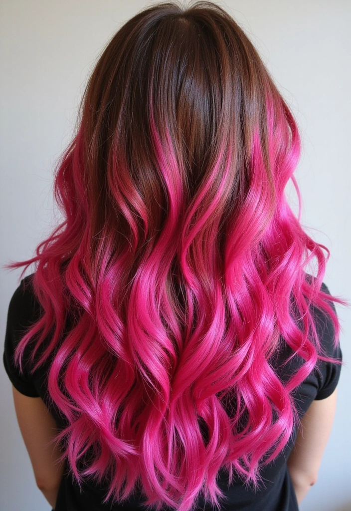 38 Eye-Catching Pink Highlights for Brown Hair in 2025 (Dare to Be Bold!) - 25. Electric Pink Streaks