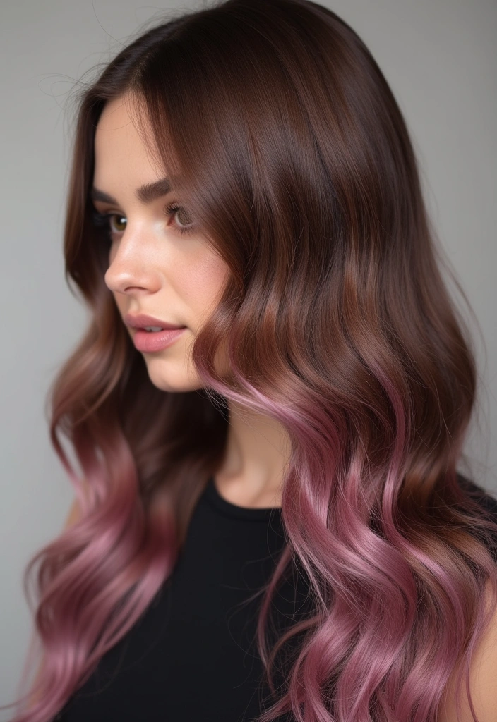 38 Eye-Catching Pink Highlights for Brown Hair in 2025 (Dare to Be Bold!) - 28. Mauve Highlights