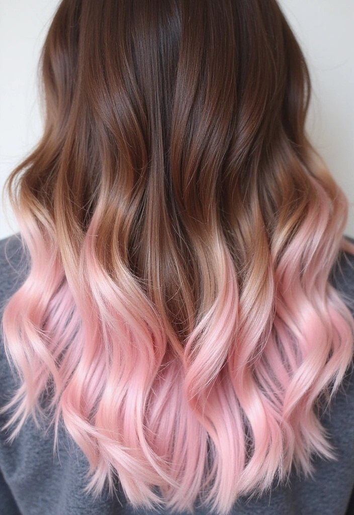 38 Eye-Catching Pink Highlights for Brown Hair in 2025 (Dare to Be Bold!) - 3. Pastel Pink Ombre